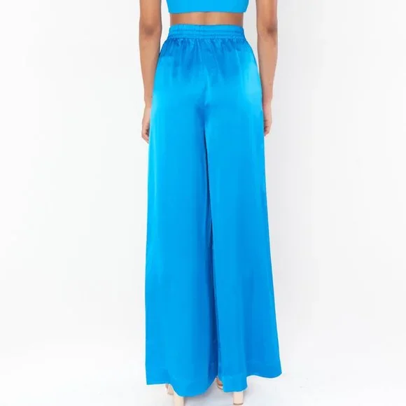 NWOT Show Me Your Mumu Irwin Blue Luxe Satin Wide Leg Pants Women's Small S - Picture 2 of 10